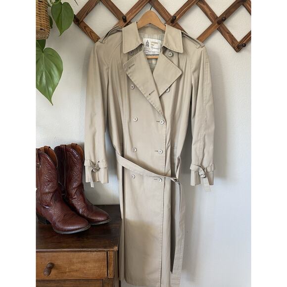 Vintage London Fog Maincoats Double Breasted Belted Trench Coat Womens 12 R - Picture 1 of 6